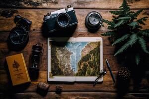Abstract backdrop of itinerary and travel amid big wood. Illustration photo