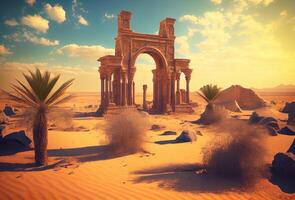 ruins of a temple in the desert. ancient stone buildings. photo