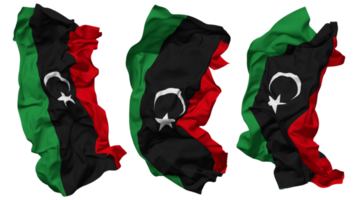 Libyen Flagge Wellen isoliert im anders Stile mit stoßen Textur, 3d Rendern png