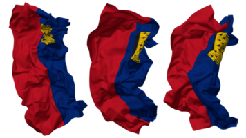 Liechtenstein vlag golven geïsoleerd in verschillend stijlen met buil textuur, 3d renderen png