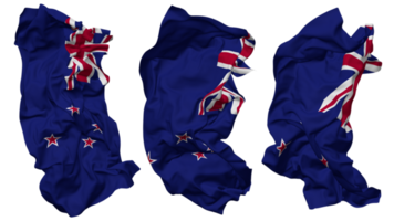 nieuw Zeeland vlag golven geïsoleerd in verschillend stijlen met buil textuur, 3d renderen png