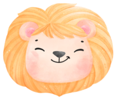 cute watercolour happy baby lion wildlife animal face head cartoon nursery illustration png