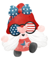 cute fun happy 4th of July Gnome celebrating America freedom independence day watercolour illustration png