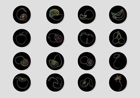 Set of round vector icons of fruits and berries