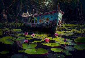 old holey spoon in the swamp. photo