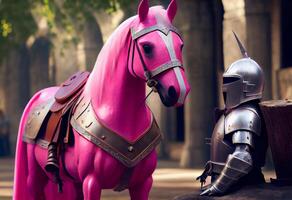 rosado caballo con un melena. fabuloso animal. princesa caballo. ai generado foto