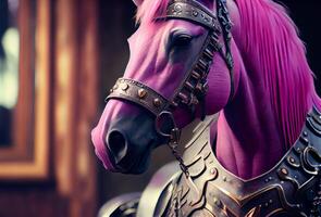 rosado caballo con un melena. fabuloso animal. princesa caballo. ai generado foto