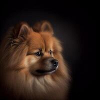 Realistic Fluffu Dog Portrait on Black Background photo