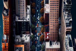 Street in Big City. Bird Fly View. Illustration photo