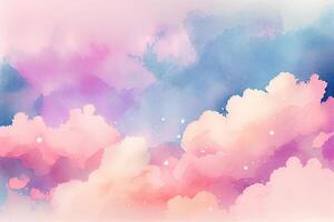 Watercolor sugar cotton clouds background light pink background. Illustration photo