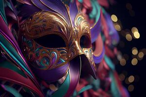 Violet Mardi Gras Carnaval Background with Mask. photo