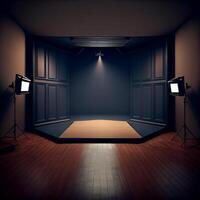 Blue studio room background with spotlight on. Illustrator photo