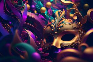 Violet Mardi Gras Carnaval Background with Mask. photo