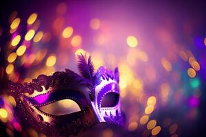 Violet Mardi Gras Carnaval Background with Mask. photo