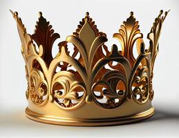 dorado corona en un blanco antecedentes. dorado ornamento para el cabeza. ai generado foto