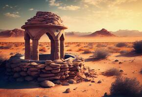 old stone well in the dry desert. water in Africa. photo