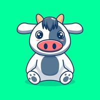 Vector cute cow sitting cartoon illustration