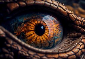 predatory eye of the dragon close-up. lizard eye. photo