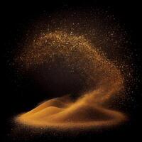 Golden Glitter Dust, Smoke on Black Background photo