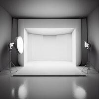 White studio room background with spotlight on. Illustrator photo