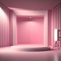 Pink studio room background with spotlight on. Illustrator photo