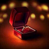Gold wedding ring in red box. Illustration photo