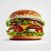 Beef Burger On White Background. photo