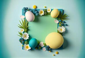 Frame Happy Easter concept with eggs. Illustration photo
