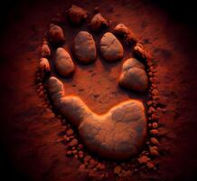 dog footprint on the ground. animal footprint. photo