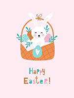 Happy easter card with cute rabbit. Vector illustrations