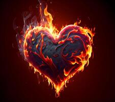 flaming heart on a dark background. unrequited love devouring fire. photo