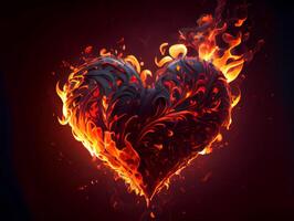 flaming heart on a dark background. unrequited love devouring fire. photo