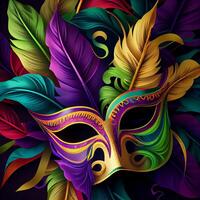 Violet Mardi Gras Carnaval Background with Mask. photo