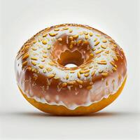 Glazed sweet realistic donut isolated on white background photo