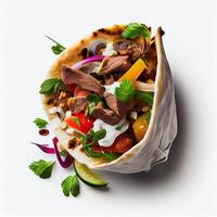 Kebab with Lamb and Vegetables in Pita Bread. photo