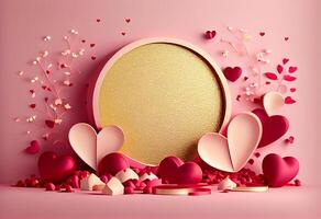 Pink Valentines Day Greeting Card Love Background. Illustration Generative AI photo