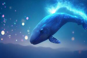 Magic whale swims in the starry sky. Fantasy realistic illustration Generative AI photo