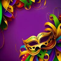 Violet Mardi Gras Carnaval Background with Mask. photo
