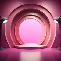 Pink studio room background with spotlight on. Illustrator photo