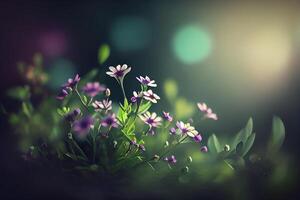 Blooming Chamomile in a Meadow on a Green Background Illustration photo