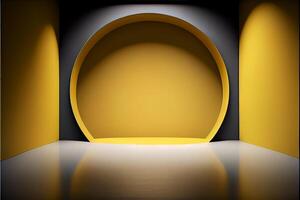 Yellow studio room background with spotlight on. Illustrator photo