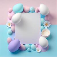 Frame Happy Easter concept with eggs. Illustration photo