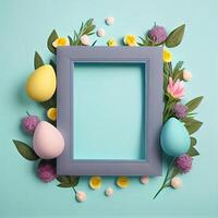 Frame Happy Easter concept with eggs. Illustration photo