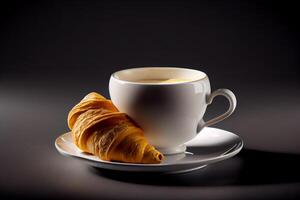 delicious espresso coffee white cup and croissant. Illustration photo