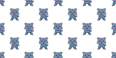 Vector cartoon character cute tabby cat seamless pattern background