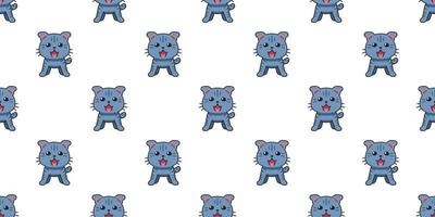 Vector cartoon character cute tabby cat seamless pattern background