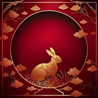 Red Chinese New Year Background with Golden Frame. photo