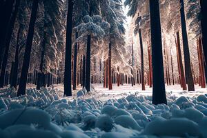 Winter Natural Pine Forest with Snow. Illustration. photo