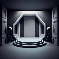 Gray studio room background with spotlight on. Illustrator photo