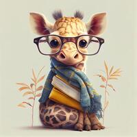 Giraffe in Glasses with a Book. photo